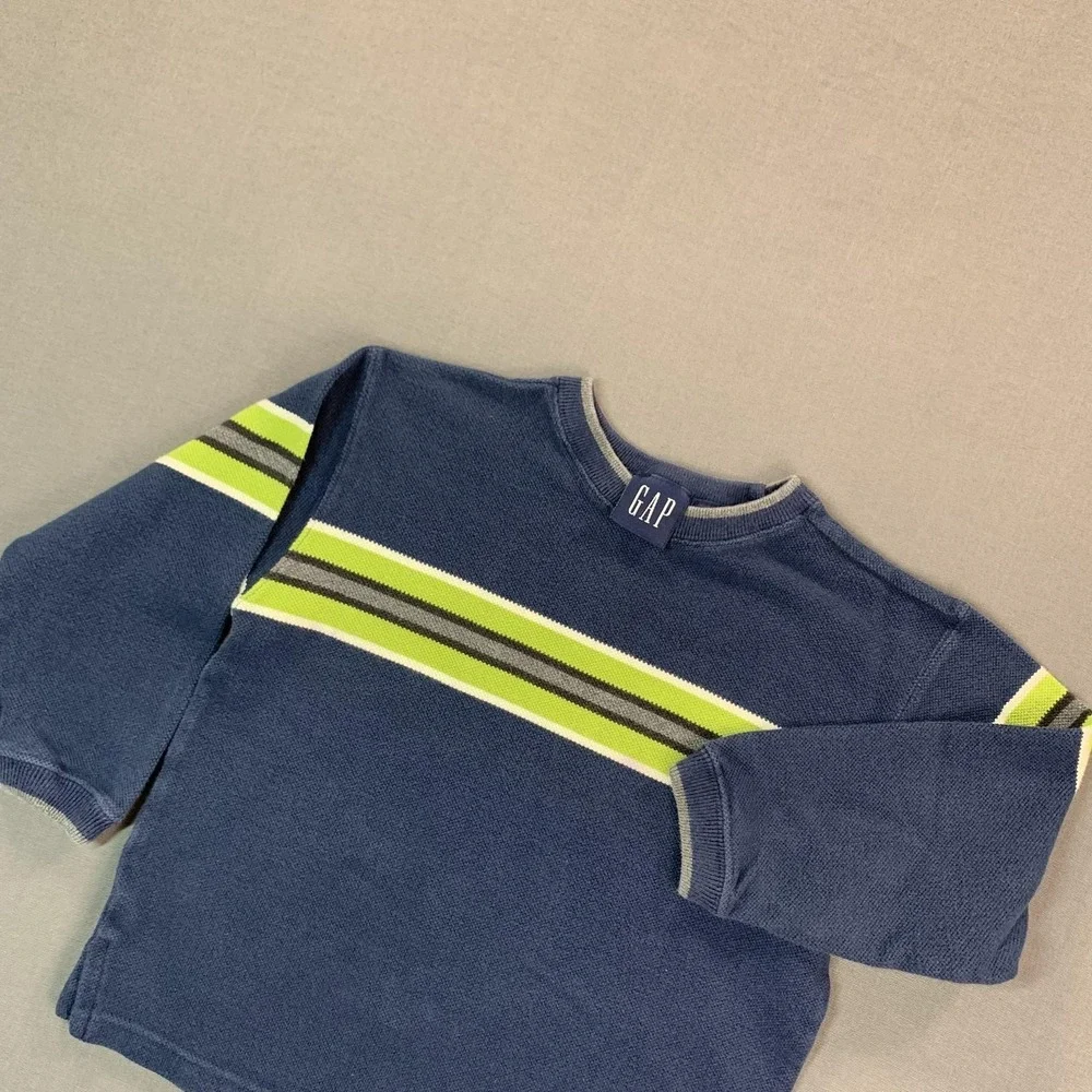 Gap Sweater Kids XS Blue Stripe Cotton Knit Crew Neck Long SLV Pullover